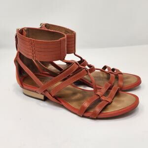 Coach Womens Nillie Orange Leather Gladiator Sandals Size 5 B Strappy Ankle Zip